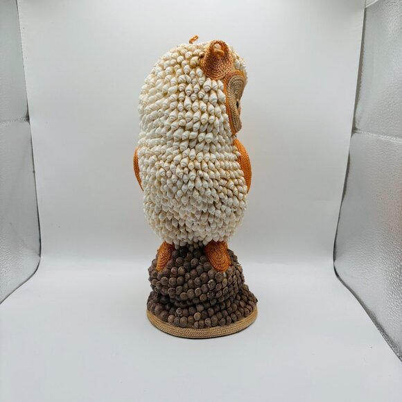 Vintage Owl Figurine Handmade Seashell & Twine Folk Art Coastal Decor 12" - Picture 5 of 6